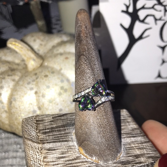 New lab creatd mystic topaz, gemstone ring~.925 slvplt in sz 8 or 10 - Picture 3 of 6